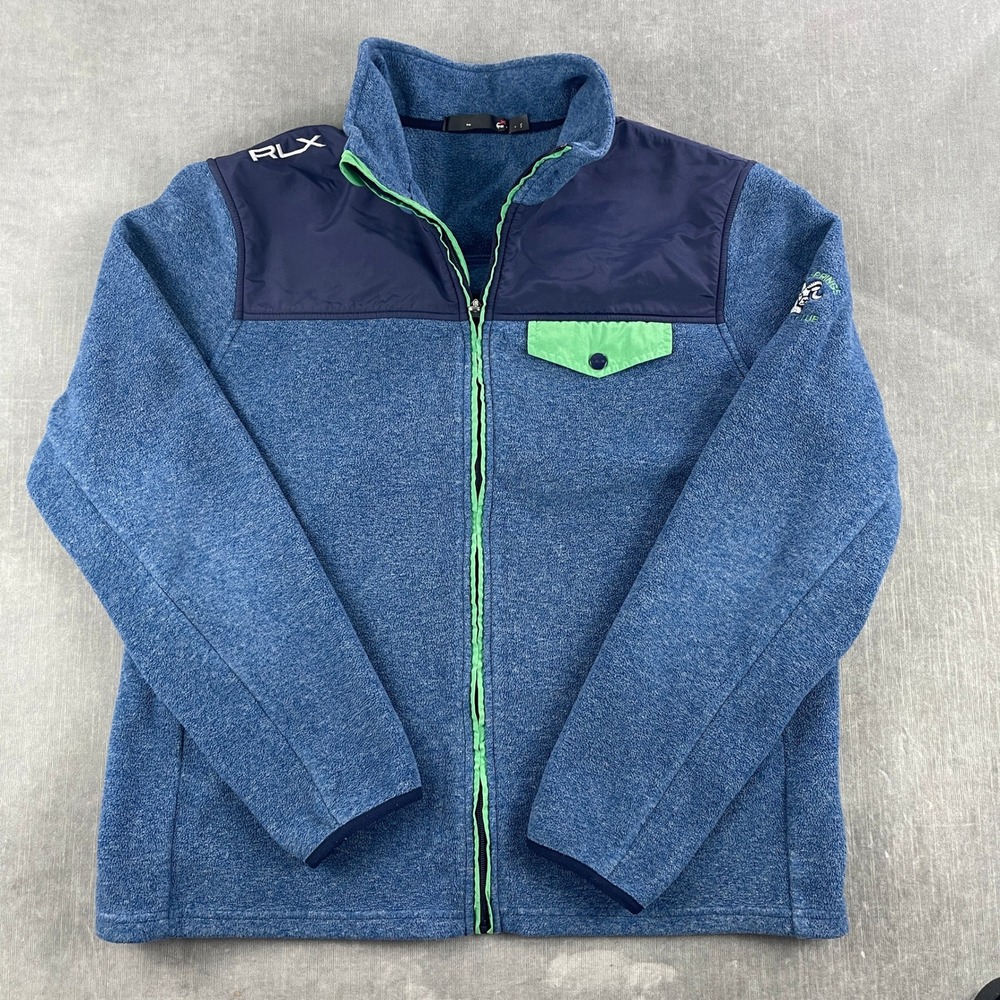 RLX Ralph Lauren Mens L Blue Fleece Full Zip Banff Springs Golf Jacket 5702